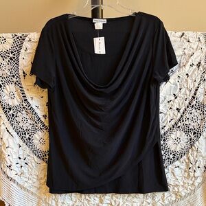 Bleeker & McDougal Black Short Sleeve Drape Top NWT Size X